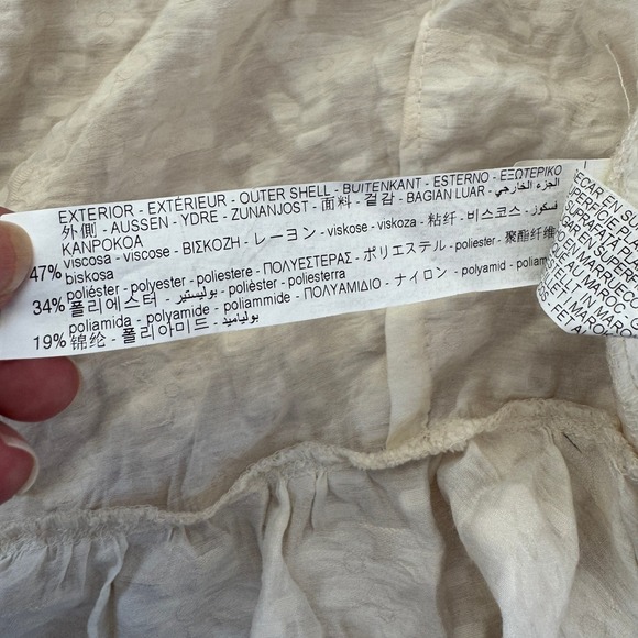 Zara‎ Floral Texture Peplum Top Womens Size S Puff Sleeve Blouse Cream - Picture 6 of 16